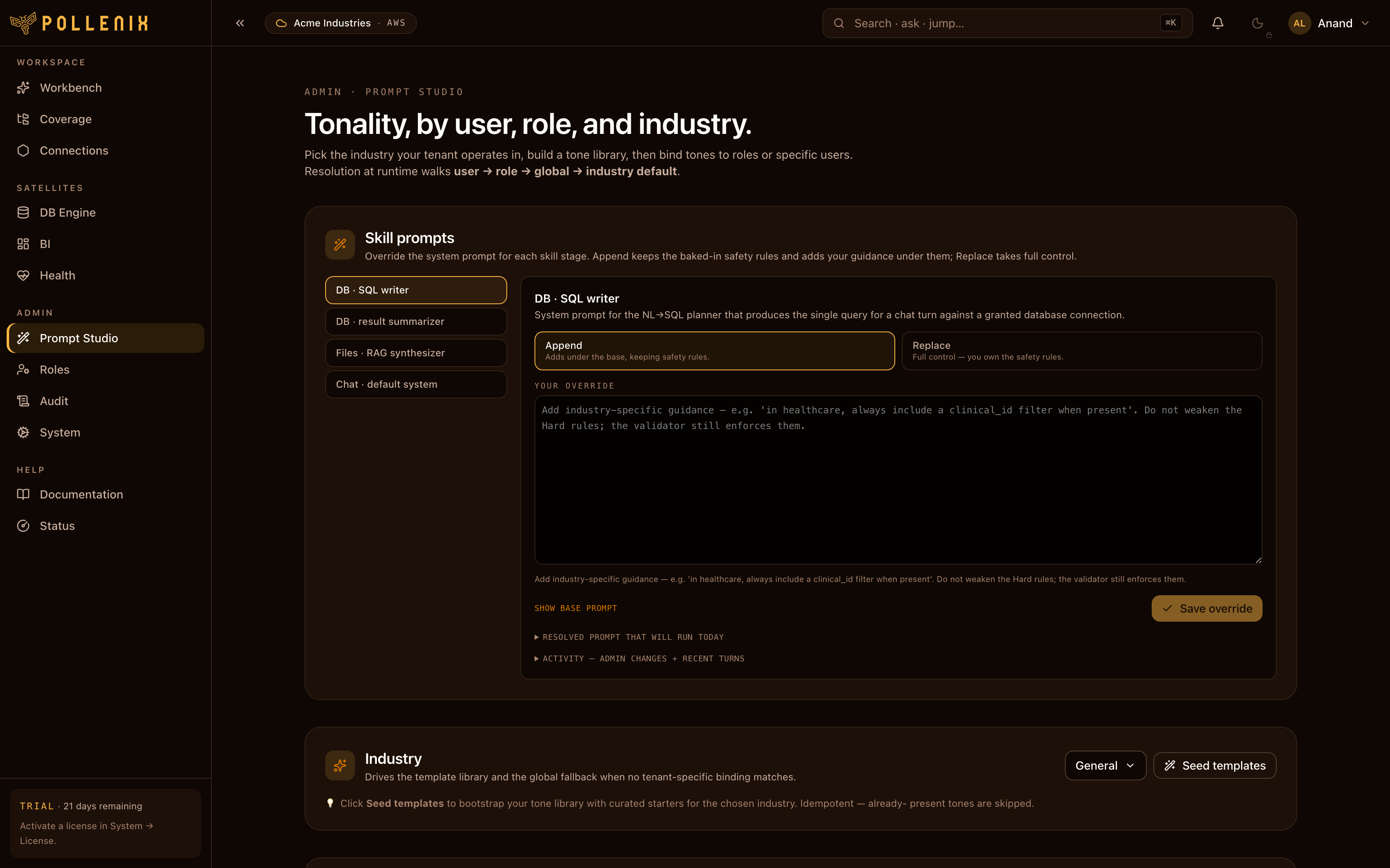 Tone library — overview of the page.